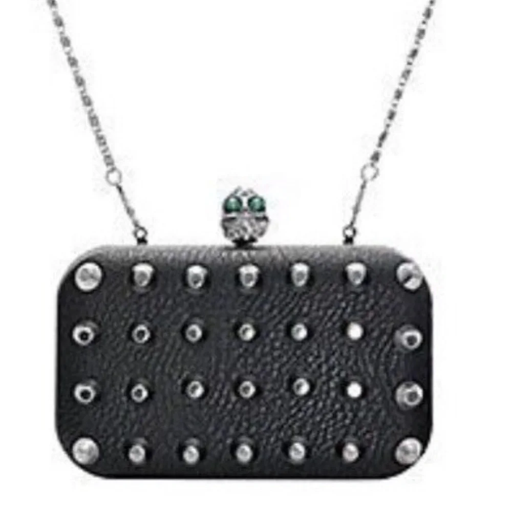 Skull evening bag black w chain clutch purse 5 piece travel skull brush set NEW